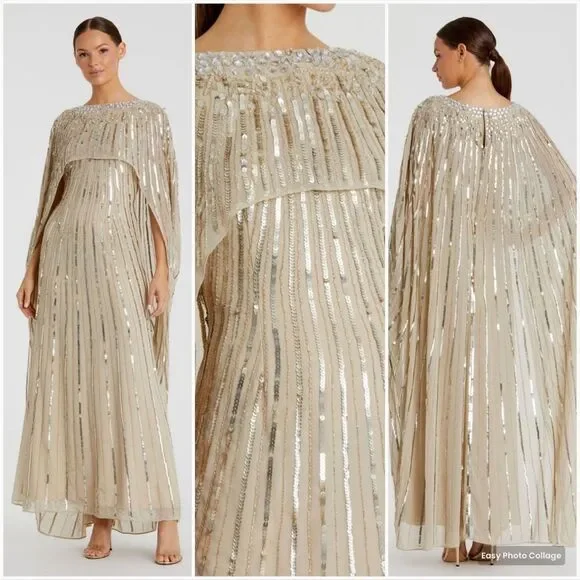 Mac Duggal | Dresses | Mac Duggal 93869womens Gold Embellished Beaded Column Cape Gown Dress | Poshmark Mac Duggal | Dresses | Mac Duggal 93869womens Gold Embellished Beaded Column Cape Gown Dress | Poshmark